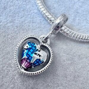 Blue Pink Enamel Globe Heart Dangle Charm fits PANDORA